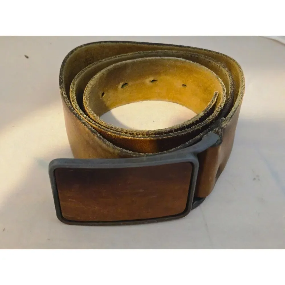 Levi Strauss & Co USA Leather Belt Brown Vintage Logo Buckle Distressed 38